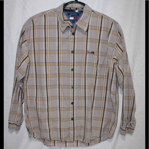 Tommy Hilfiger Other - Tommy Hilfiger Jeans Tan Plaid Button Down XL